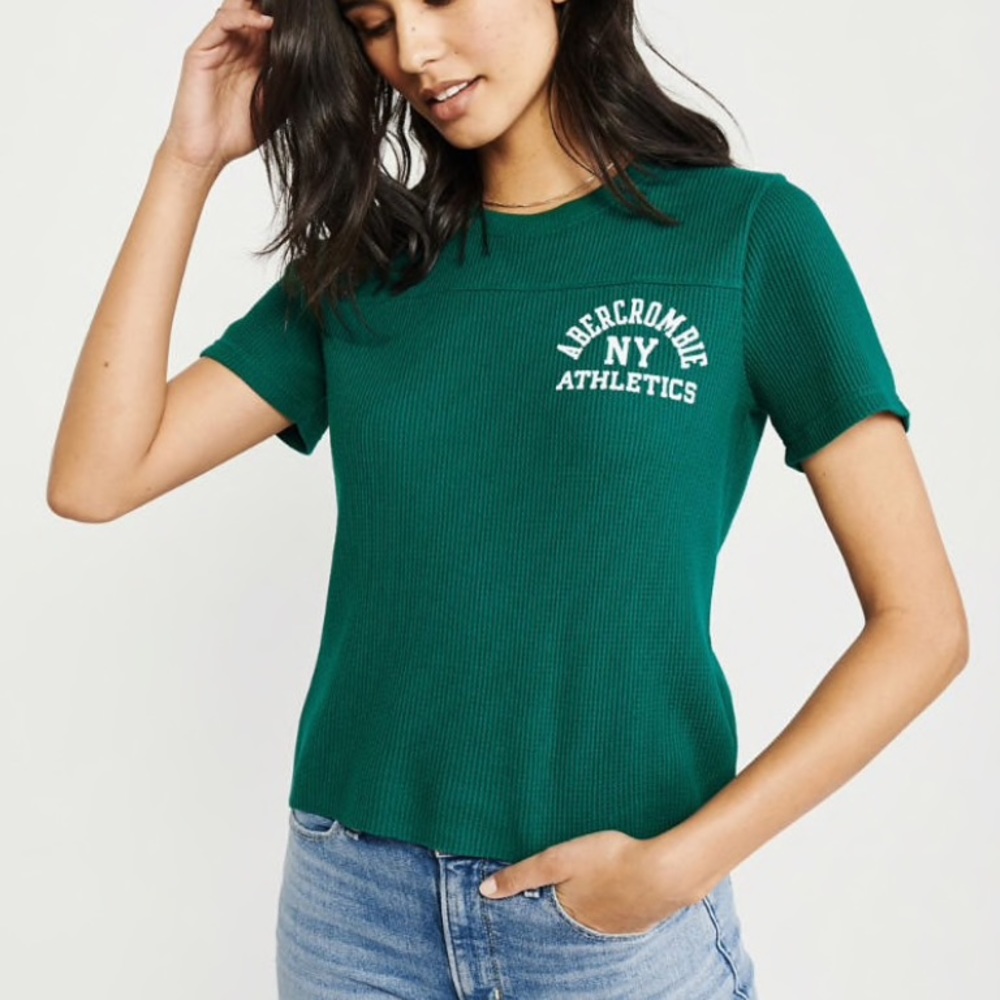 Abercrombie & Fitch green short sleeve waffle tee